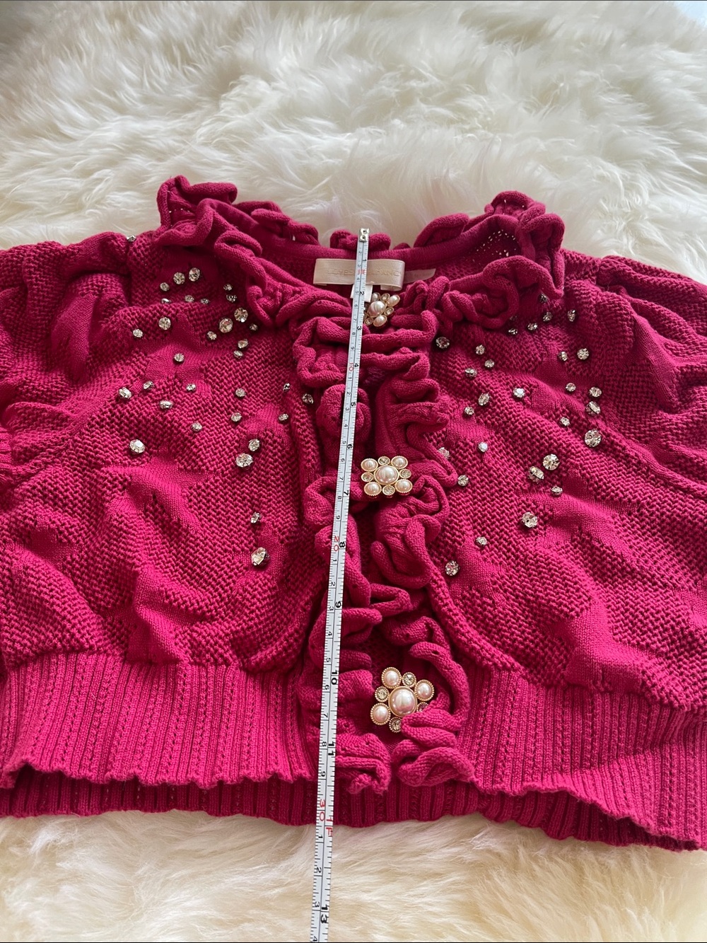 LoveShackFancy Magenta Embellished Ruffle Short Cardigan - Picture 3 of 8